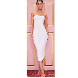 Strapless midi white dress